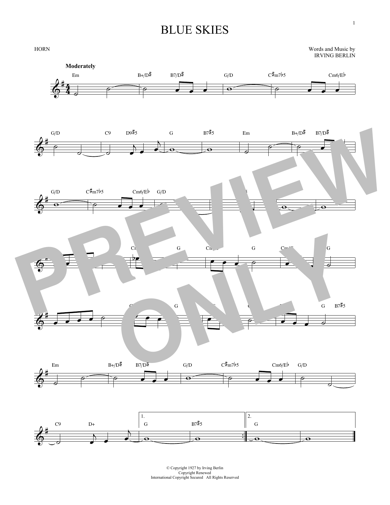 Produktgalerie: Seite 1 von 1 Blue Skies, Irving Berlin, Horn