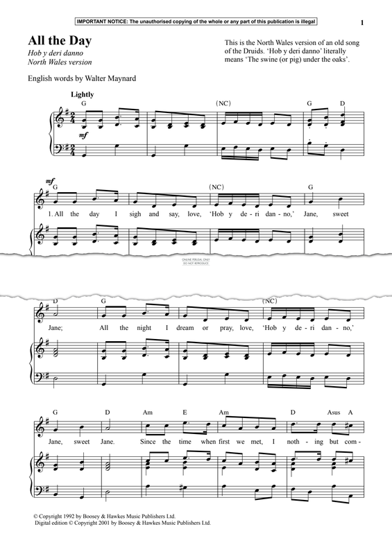 Produktgalerie: Seite 1 von 1 All The Day (North Wales Version), Traditional, Gesang, Klavier