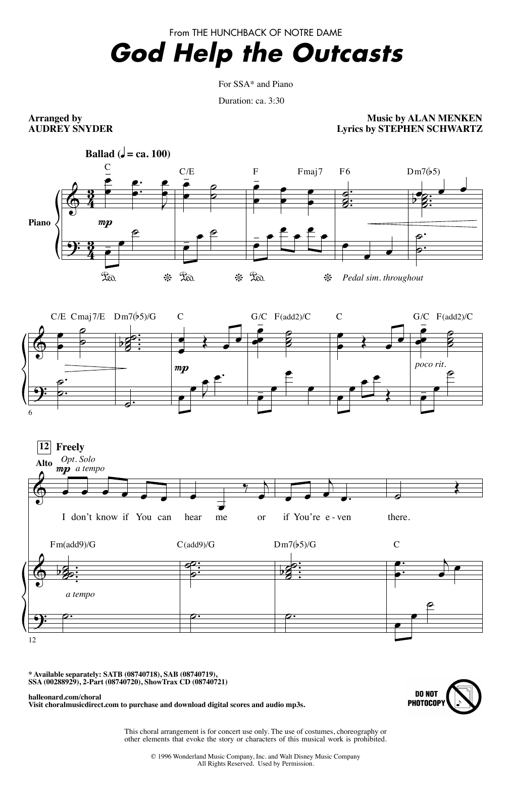 Produktgalerie: Seite 1 von 1 God Help The Outcasts (from The Hunchback Of Notre Dame) (arr. Audrey Snyder), Bette Midler, Chor