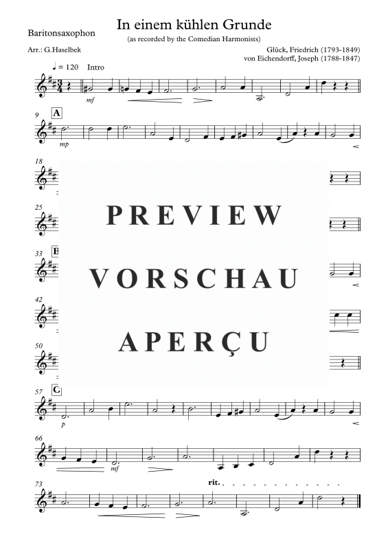 Product gallery: Page 9 of 9 In einem kühlen Grunde, Comedian Harmonists, (Saxophone Quartet AATB)