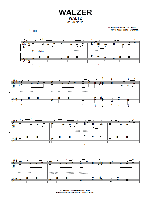 Product gallery: Page 1 of 1 Waltz Op. 39, No. 15, Johannes Brahms