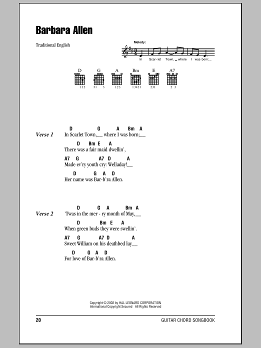 Produktgalerie: Seite 1 von 1 Barbara Allen, Traditional English Ballad, Gitarre