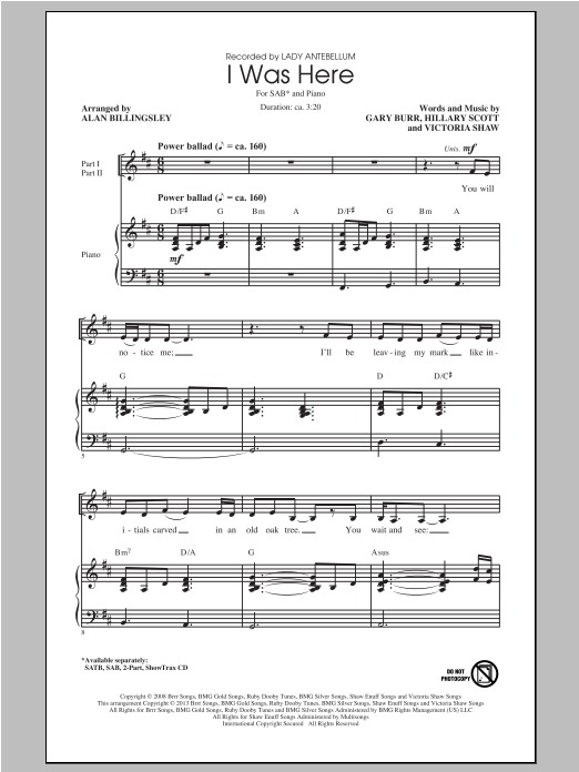 Product picture to: I Was Here (arr. Alan Billingsley)