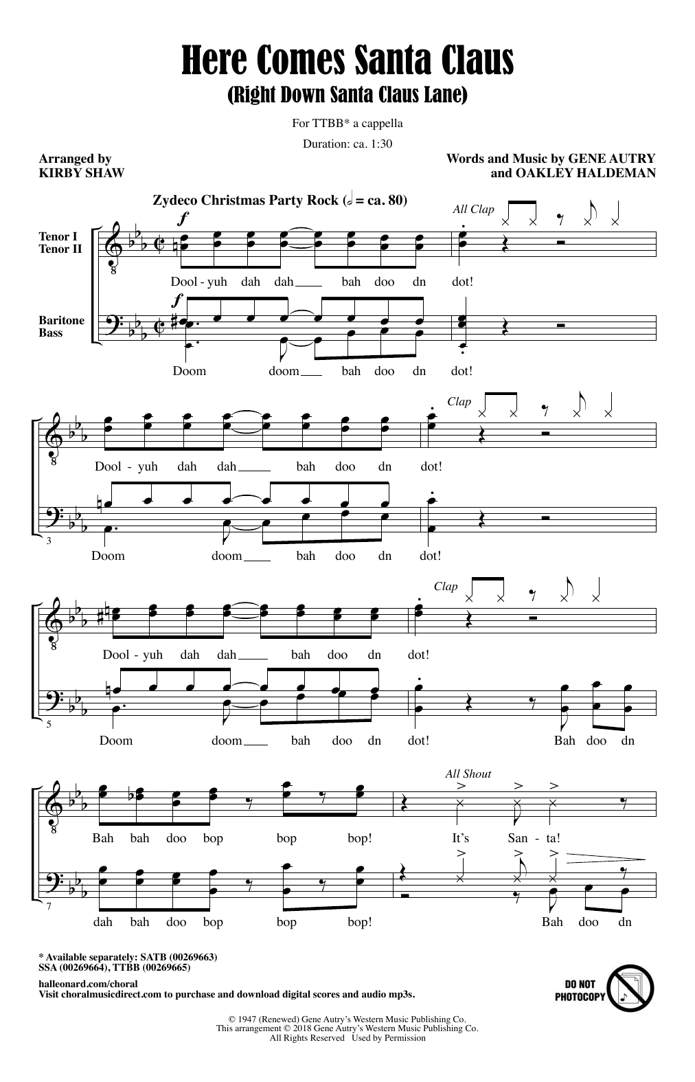 Product picture to: Here Comes Santa Claus (Right Down Santa Claus Lane) (Arr. Kirby Shaw)