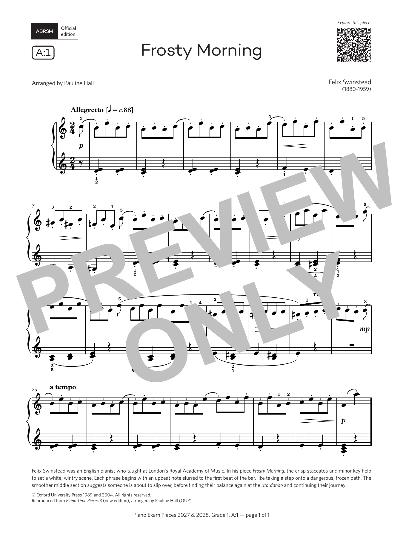 Produktgalerie: Seite 1 von 1 Frosty Morning (Grade 1, list A1, from the ABRSM Piano Syllabus 2027 & 2028), Felix Swinstead, Klavier
