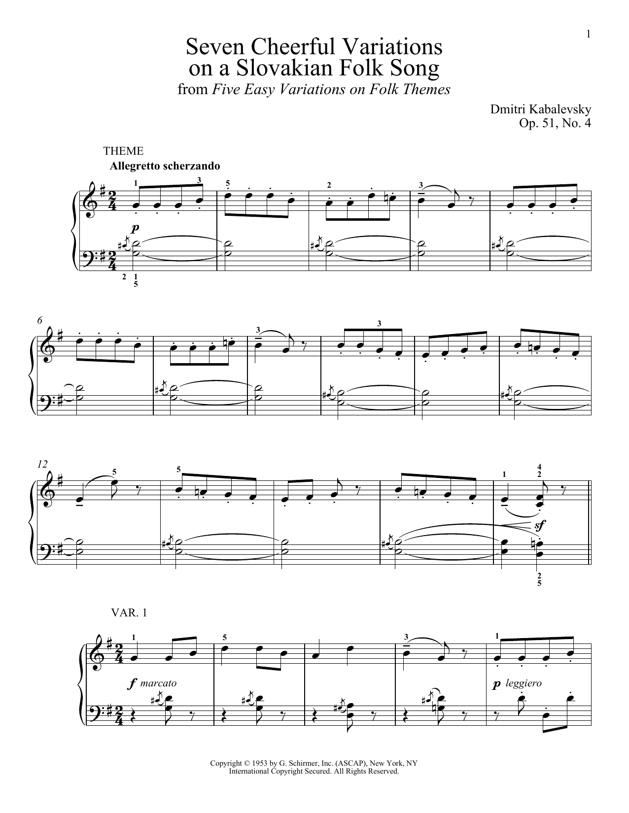 Product gallery: Page 1 of 1 Seven Cheerful Variations On A Slovakian Folk Song, Op. 51, No. 4, Dmitri Kabalevsky