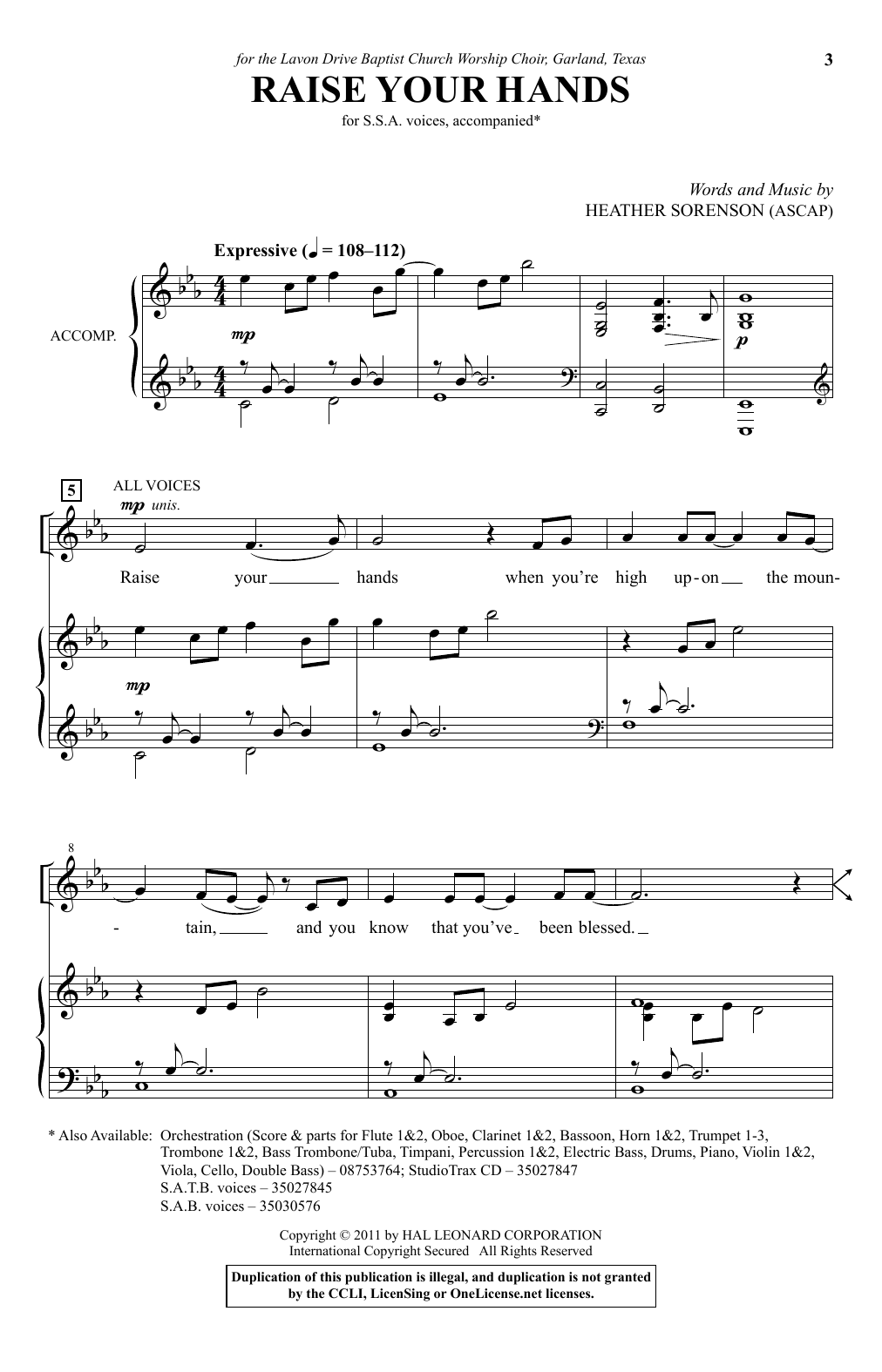 Produktgalerie: Seite 1 von 1 Raise Your Hands, Heather Sorenson, Chor
