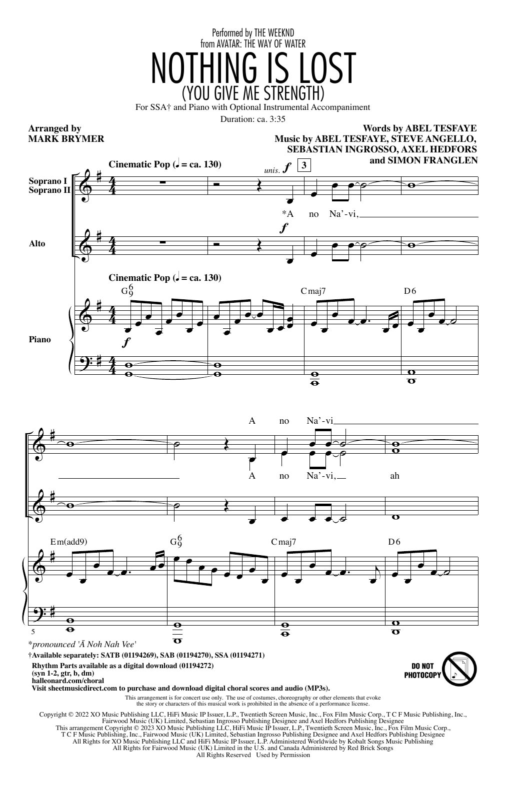 Produktgalerie: Seite 1 von 1 Nothing Is Lost (You Give Me Strength) (arr. Mark Brymer), The Weeknd, Chor