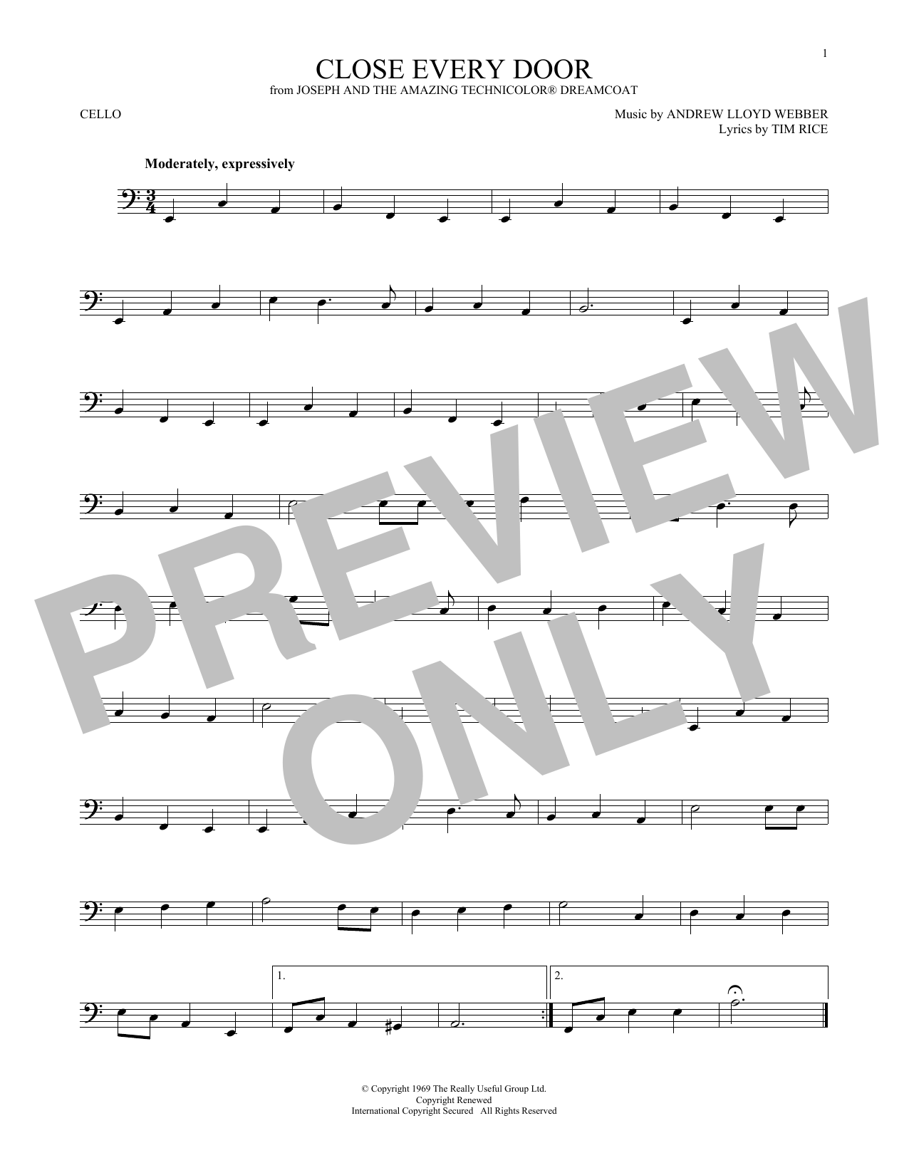 Produktgalerie: Seite 1 von 1 Close Every Door, Andrew Lloyd Webber, Violoncello