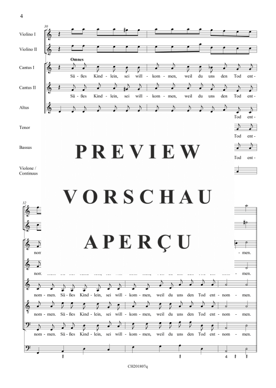 gallery: Sei willkommen, Jesulein (aus: Fest-, Buß- und Danklieder), , (5 Vokalstimmen, 2 Violinen und Continuo)