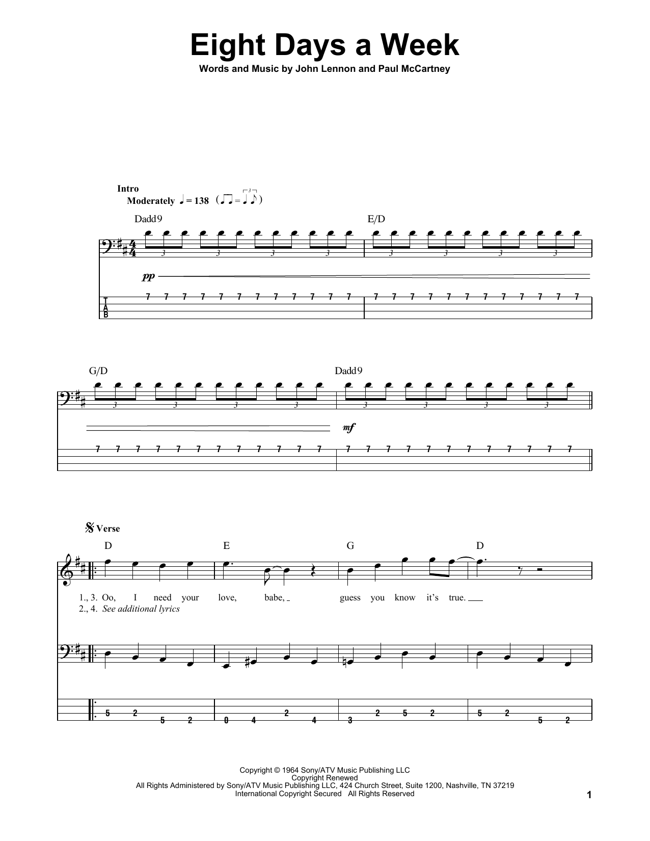Produktgalerie: Seite 1 von 1 Eight Days A Week, The Beatles, E-Bass