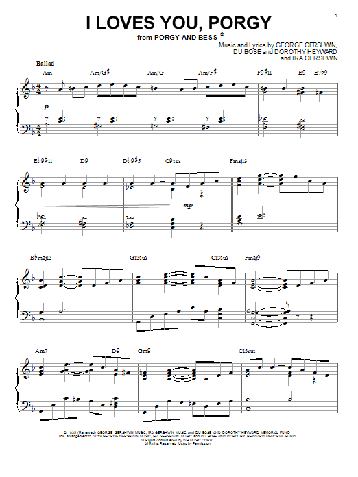 Product gallery: Page 1 of 1 I Loves You, Porgy [Jazz version] (arr. Brent Edstrom), George Gershwin