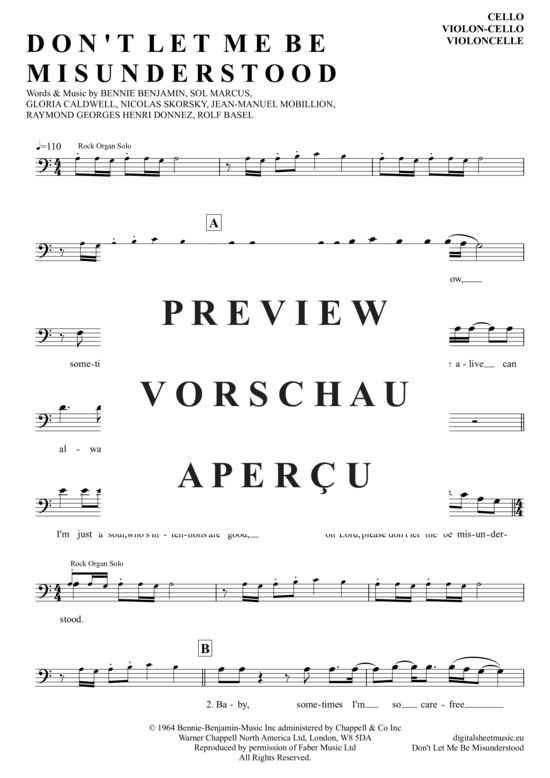 Produktgalerie: Seite 2 von 4 Don´t Let Me Be Misunderstood , Animals The, (Violoncello)