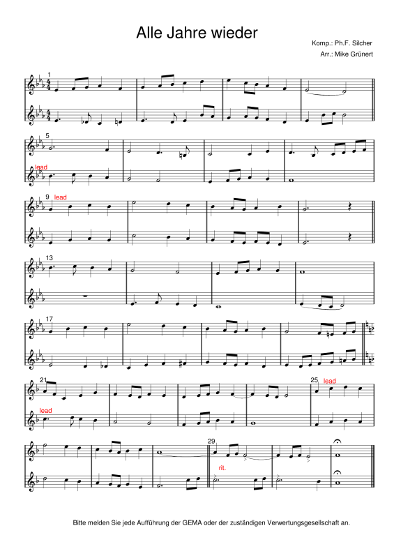 gallery: Deutsche Weihnachtslieder, , 15 Duette für 2 Trompeten oder Instrumente in B