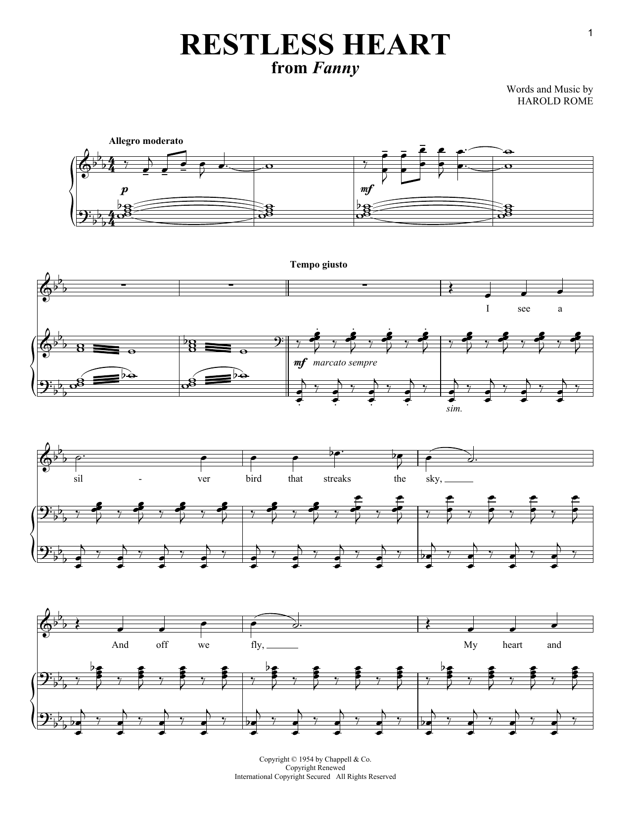 Produktgalerie: Seite 1 von 1 Restless Heart (from Fanny), Harold Rome, Gesang, Klavier