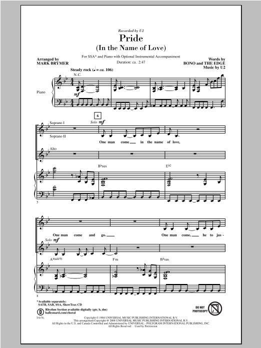 Produktgalerie: Seite 1 von 1 Pride (In The Name Of Love) (arr. Mark Brymer), U2, Chor