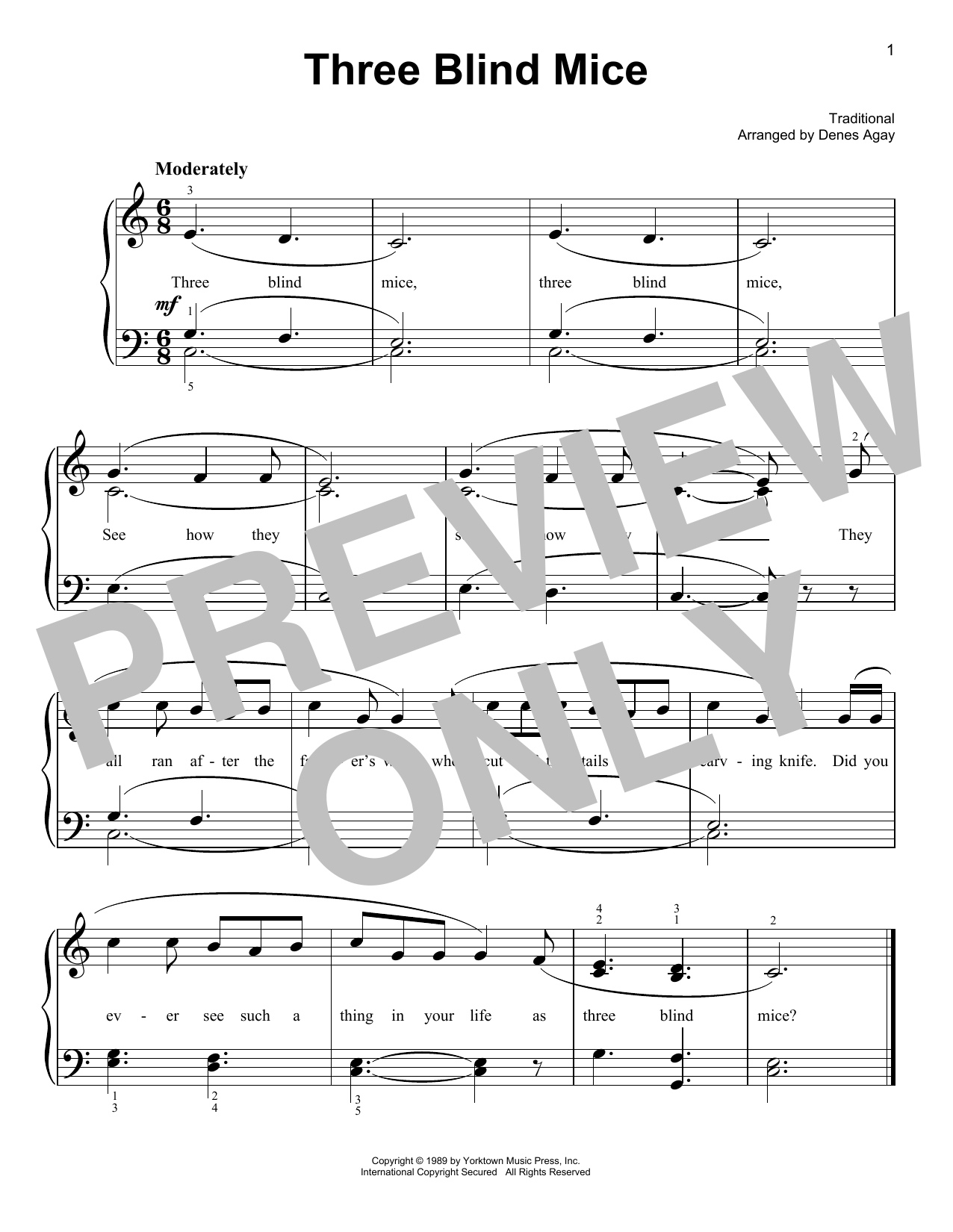 Product picture to: Three Blind Mice (arr. Denes Agay)