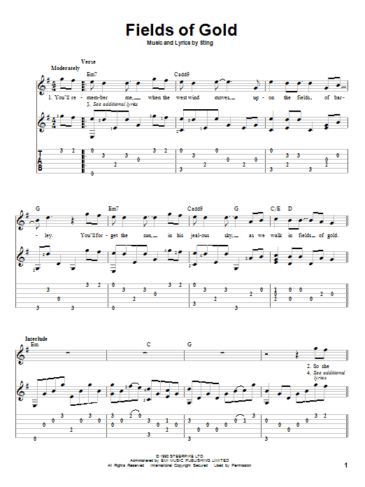 Produktgalerie: Seite 1 von 1 Fields Of Gold, Sting, Gitarre