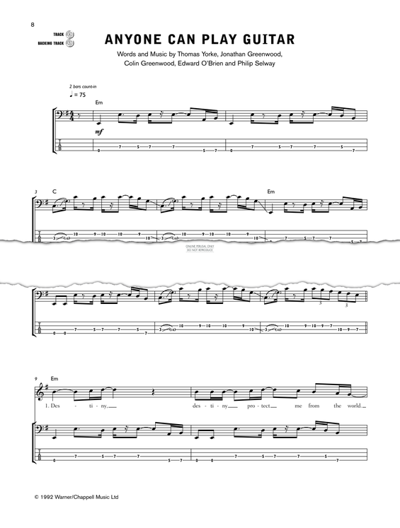 Produktgalerie: Seite 1 von 1 Anyone Can Play Guitar, Radiohead, E-Bass
