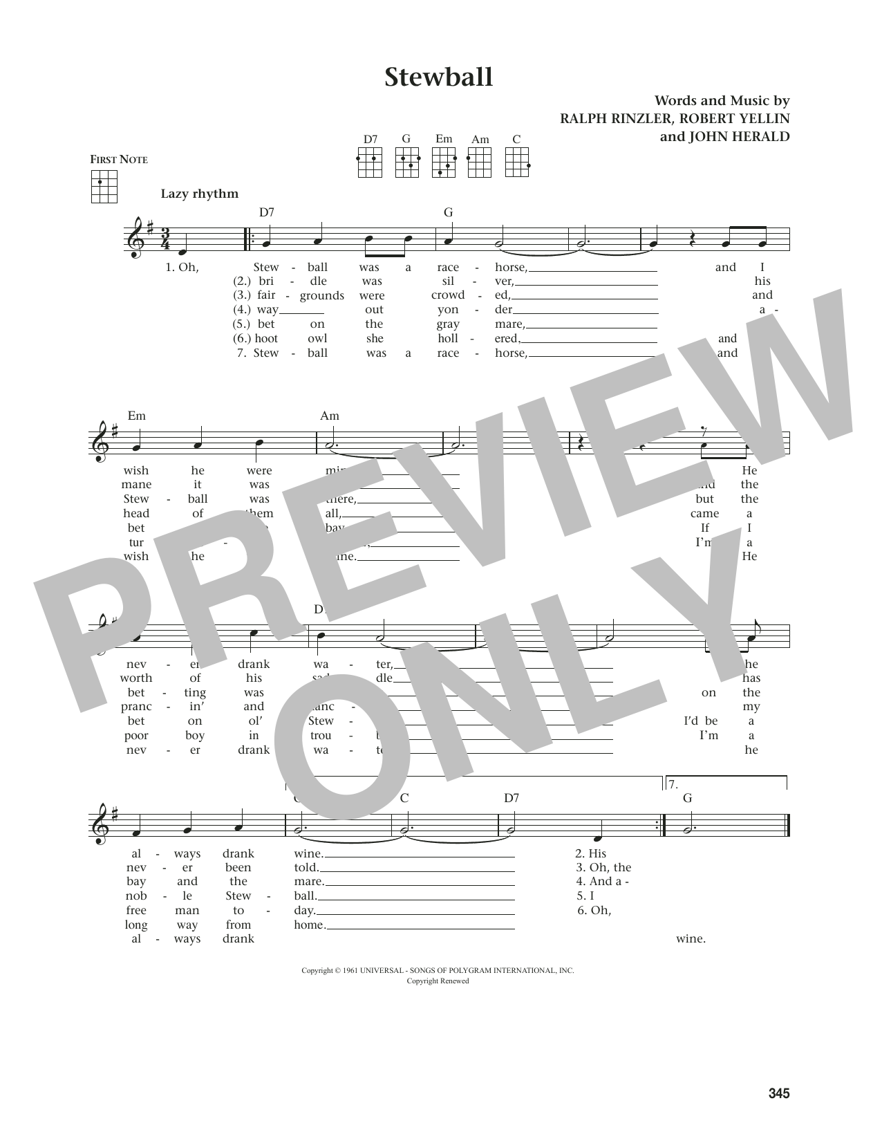 Produktgalerie: Seite 1 von 1 Stewball (from The Daily Ukulele) (arr. Jim Beloff), Peter, Paul & Mary, Ukulele