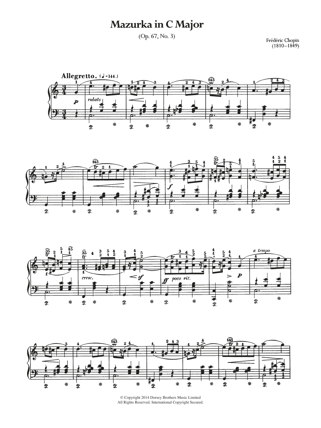 Product picture to: Mazurka In C Major, Op.67 No.3