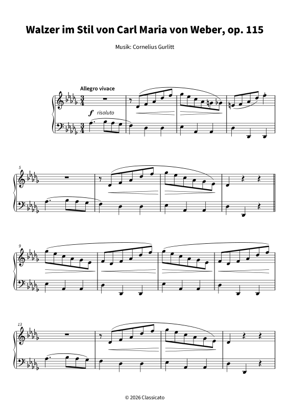 Produktgalerie: Seite 1 von 6 Walzer im Weber-Stil über "Ach du lieber Augustin", , Klavier Solo