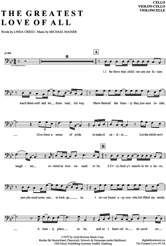 Produktgalerie: Seite 1 von 4 The Greatest Love Of All , Houston, Whitney, (Violon-Cello)