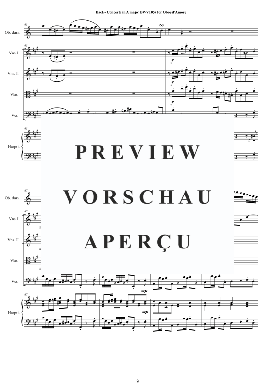 Product gallery: Page 10 of 11 Konzert in A-Dur BWV 1055R, , Mixed Ensemble Oboe D'amore, Strings and Harpsichord Bc