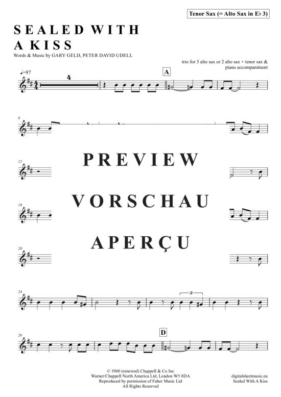 Product gallery: Page 12 of 16 Sealed With A Kiss (Saxophon Trio AAA(T) , Donovan, Jason,  + piano)