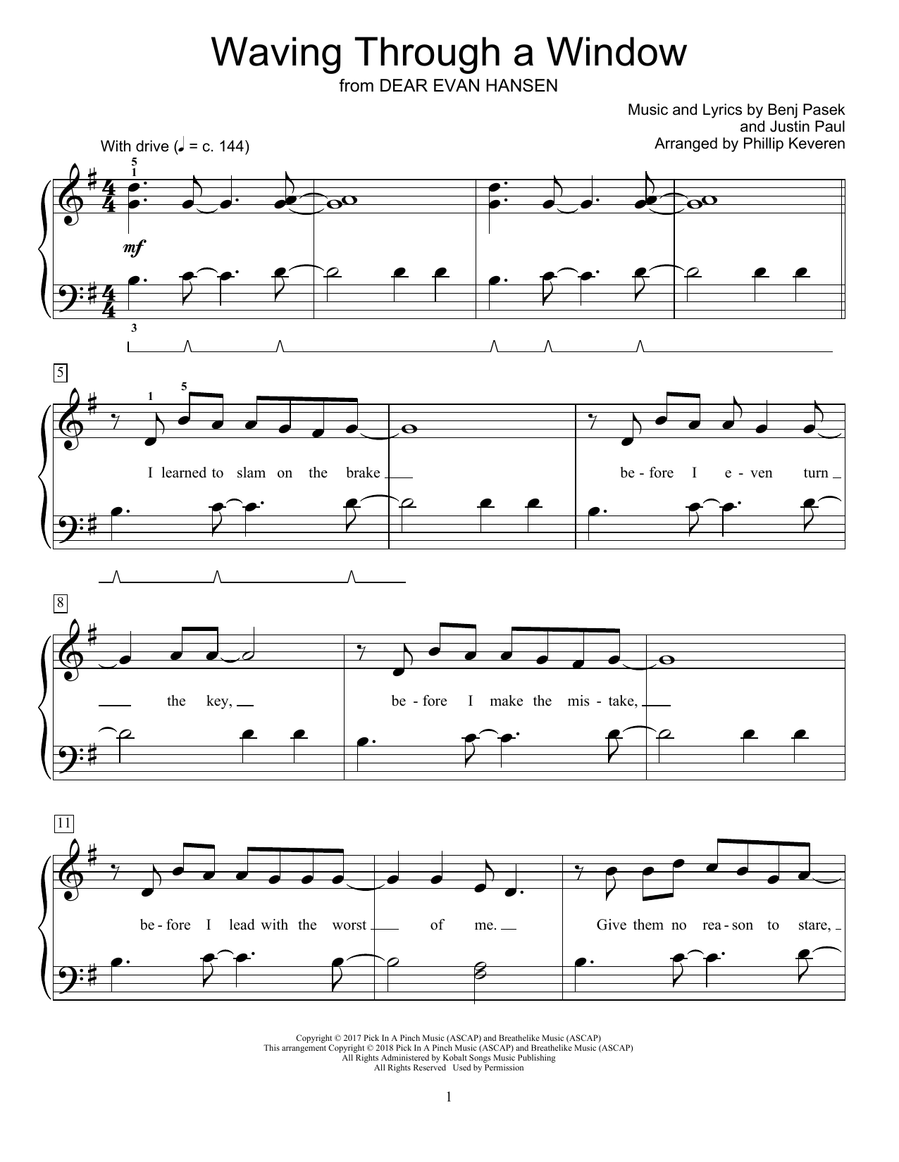 Product picture to: Waving Through A Window (from Dear Evan Hansen) (arr. Phillip Keveren)