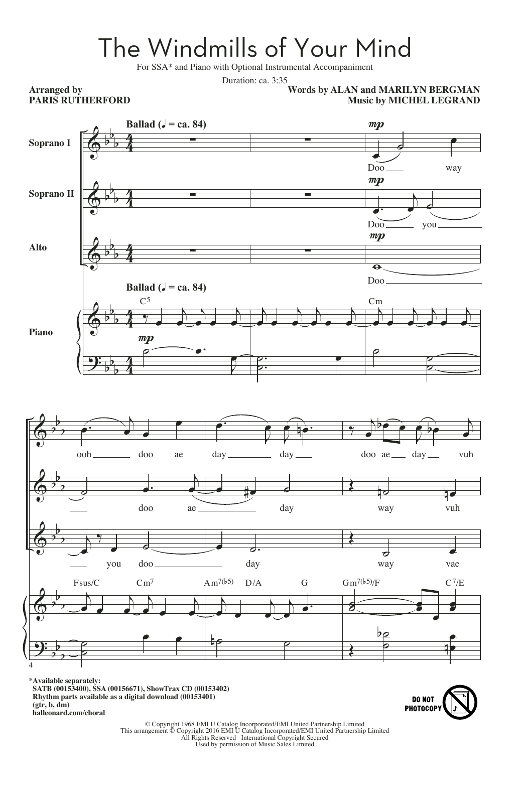 Produktgalerie: Seite 1 von 1 The Windmills Of Your Mind (arr. Paris Rutherford), Michel Legrand, Chor