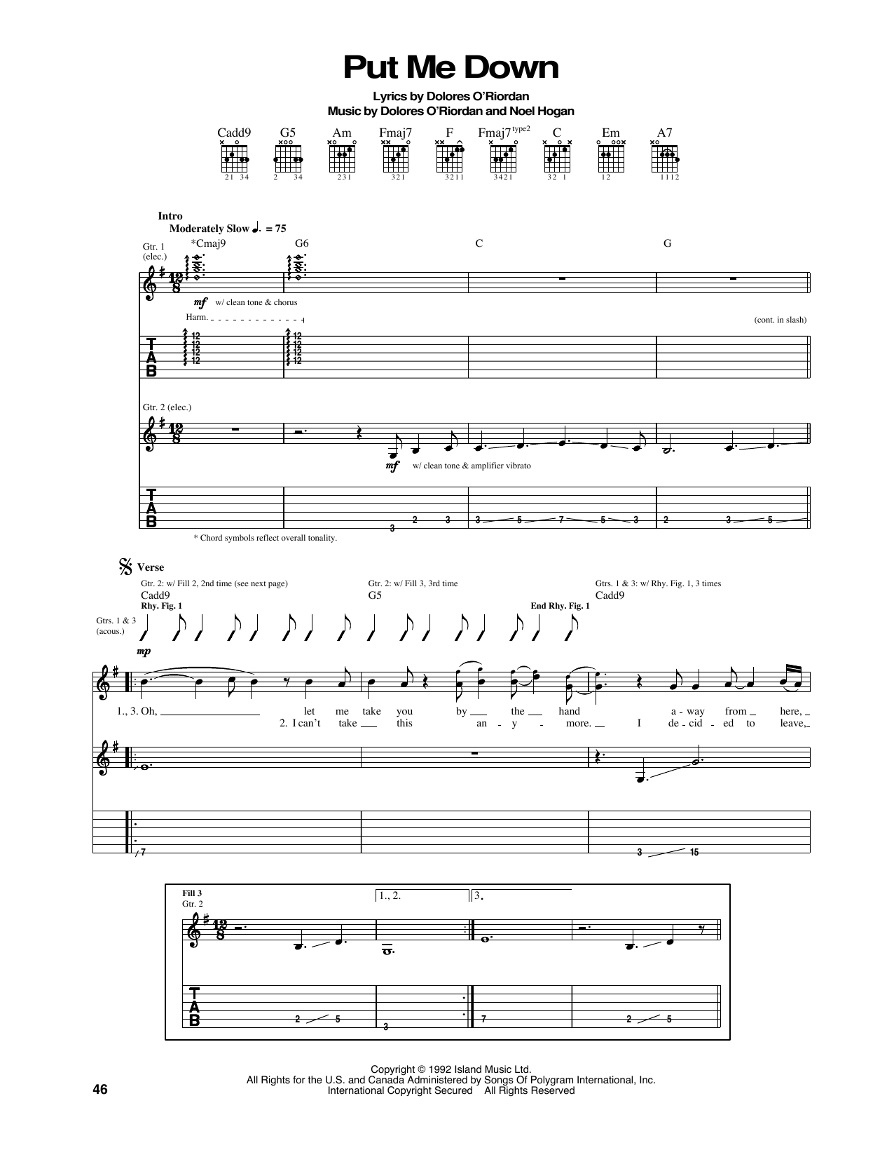 Produktgalerie: Seite 1 von 1 Put Me Down, The Cranberries, Gitarre