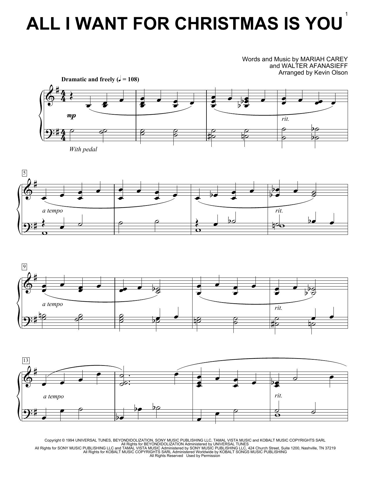 Product gallery: Page 1 of 1 All I Want For Christmas Is You (arr. Kevin Olson), Mariah Carey