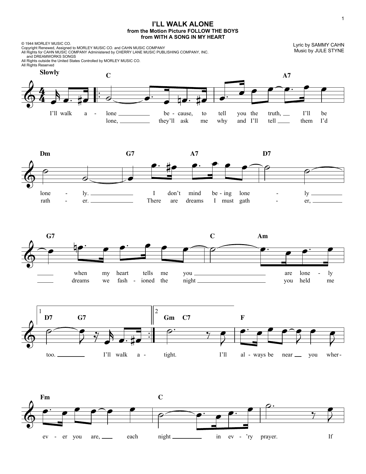 Produktbild zu: I'll Walk Alone (from With A Song In My Heart)