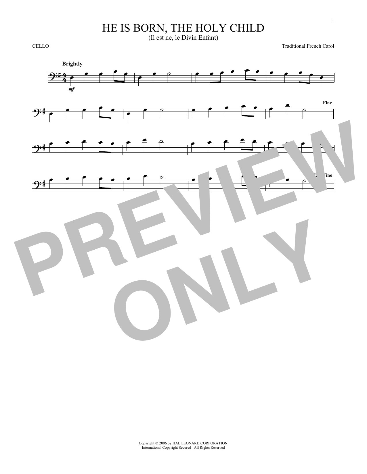 Produktgalerie: Seite 1 von 1 He Is Born, The Holy Child (Il Est Ne, Le Divin Enfant), Traditional French Carol, Violoncello