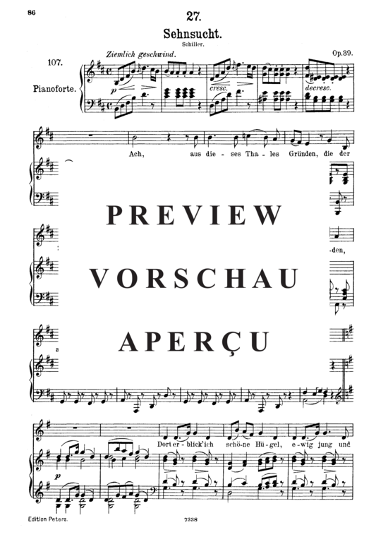 Product gallery: Page 2 of 8 Sehnsucht D.636 Ach, aus dieses Thales Gründen, , Medium Voice and Piano