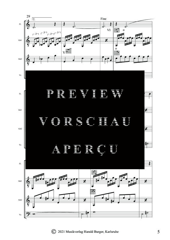 gallery: Wendeltreppe, , Gemischtes Ensemble für Flöte, 2 Gitarren und Cello - Partitur
