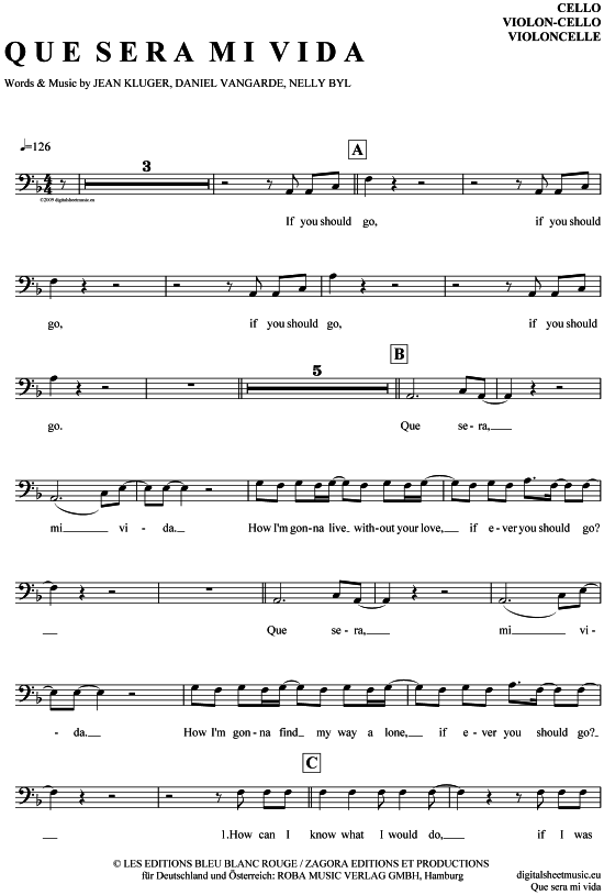 Produktgalerie: Seite 1 von 4 Que sera mi vida , Gibson Brothers, (Violon-Cello)