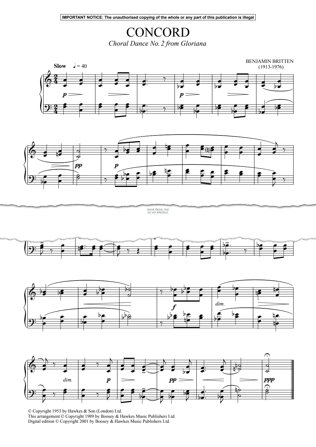 Product gallery: Page 1 of 1 Concord, Choral Dance No. 2 from 'Gloriana', Benjamin Britten