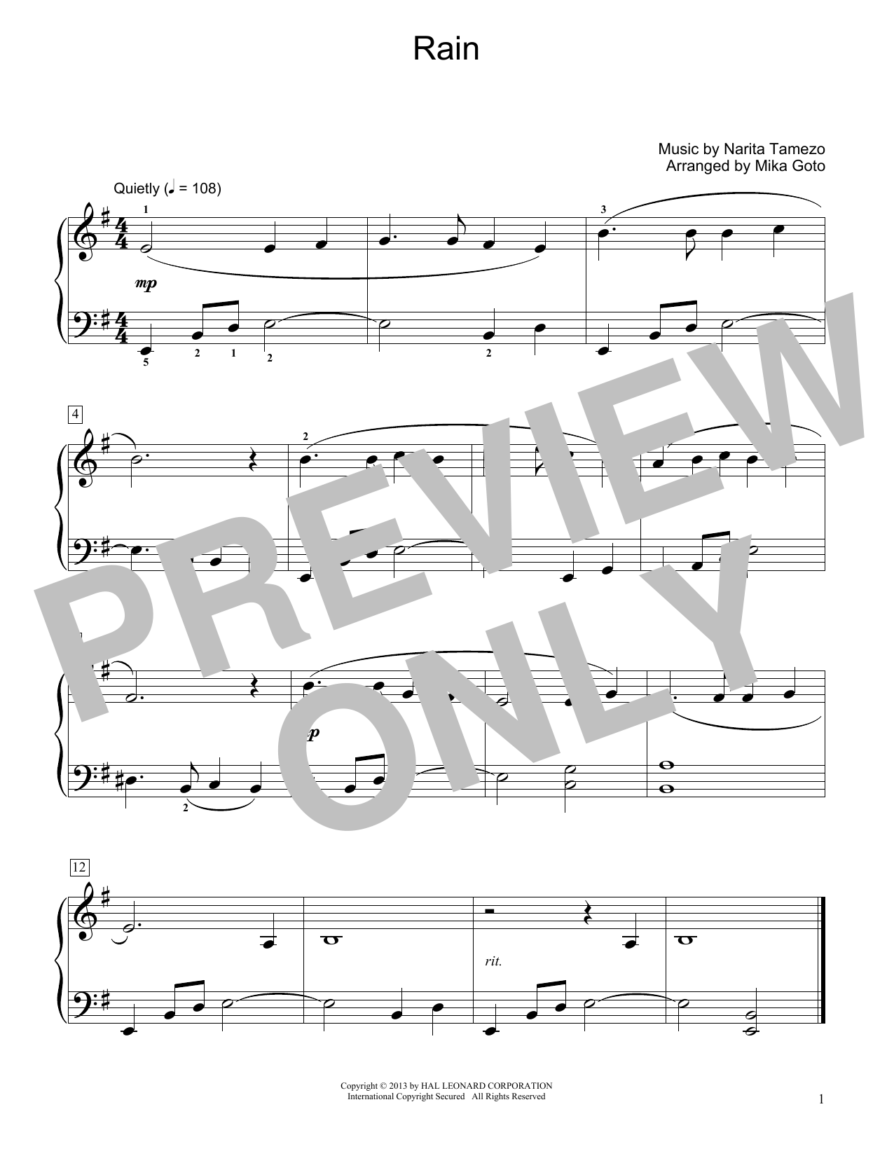 Product picture to: Rain (arr. Mika Goto)