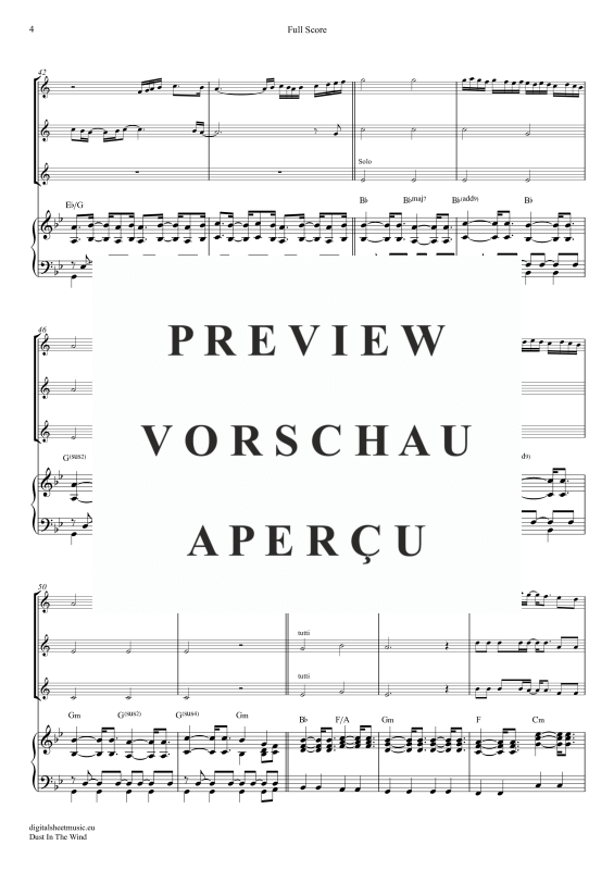 Produktgalerie: Seite 5 von 11 Dust In The Wind, Kansas, (Trompeten Trio + Klavier)