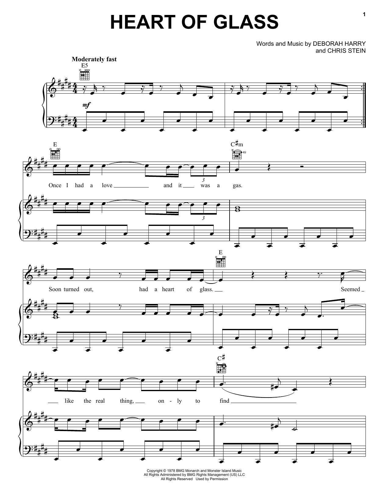 Produktgalerie: Seite 1 von 1 Heart Of Glass, Blondie, Gesang, Gitarre, Klavier
