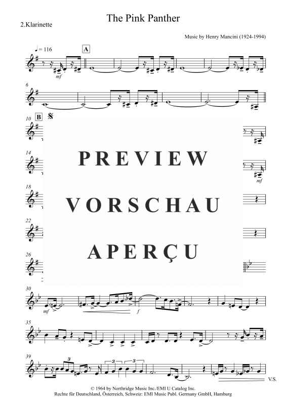 gallery: Pink Panther, , Clarinet Quartet 3x Clarinet In Bb and Bass Clarinet