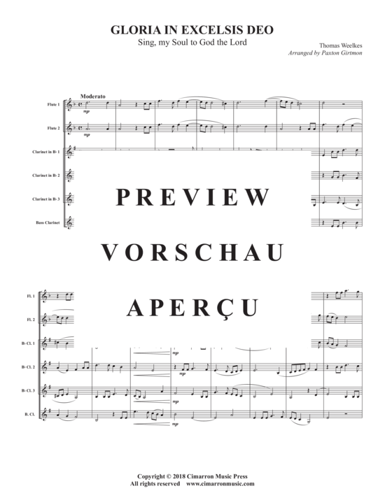 Product gallery: Page 3 of 12 Gloria in Excelsis Deo , , (woodwind ensemble 2x flute, 3x clarinet in Bb + bass clarinet)