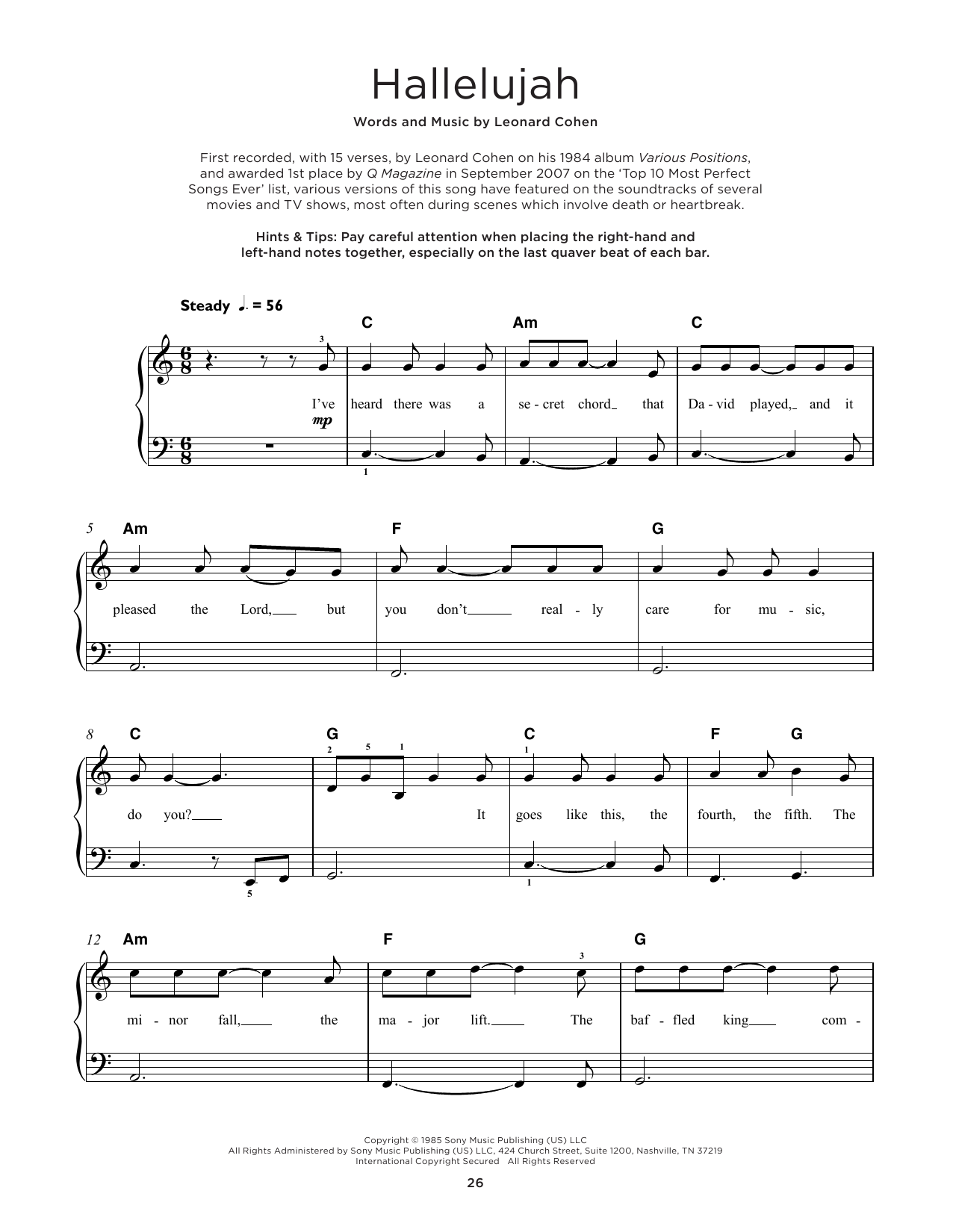 Produktgalerie: Seite 1 von 1 Hallelujah, Leonard Cohen, Klavier