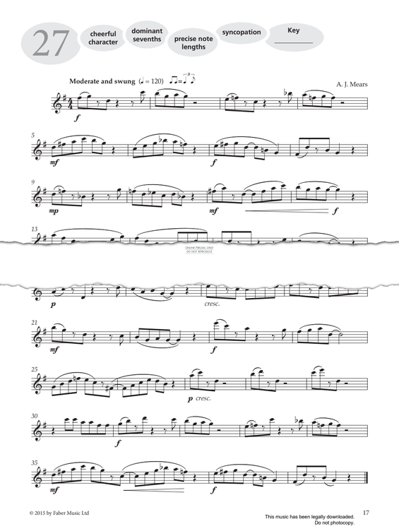 Product gallery: Page 1 of 1 Study No.27 Moderate And Swung (from 'More Graded Studies For Flute Book One'), AJ Mears