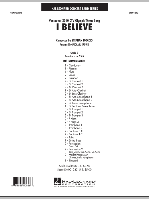 Produktbild zu: I Believe (Vancouver 2010 CTV Olympic Theme Song) - Full Score