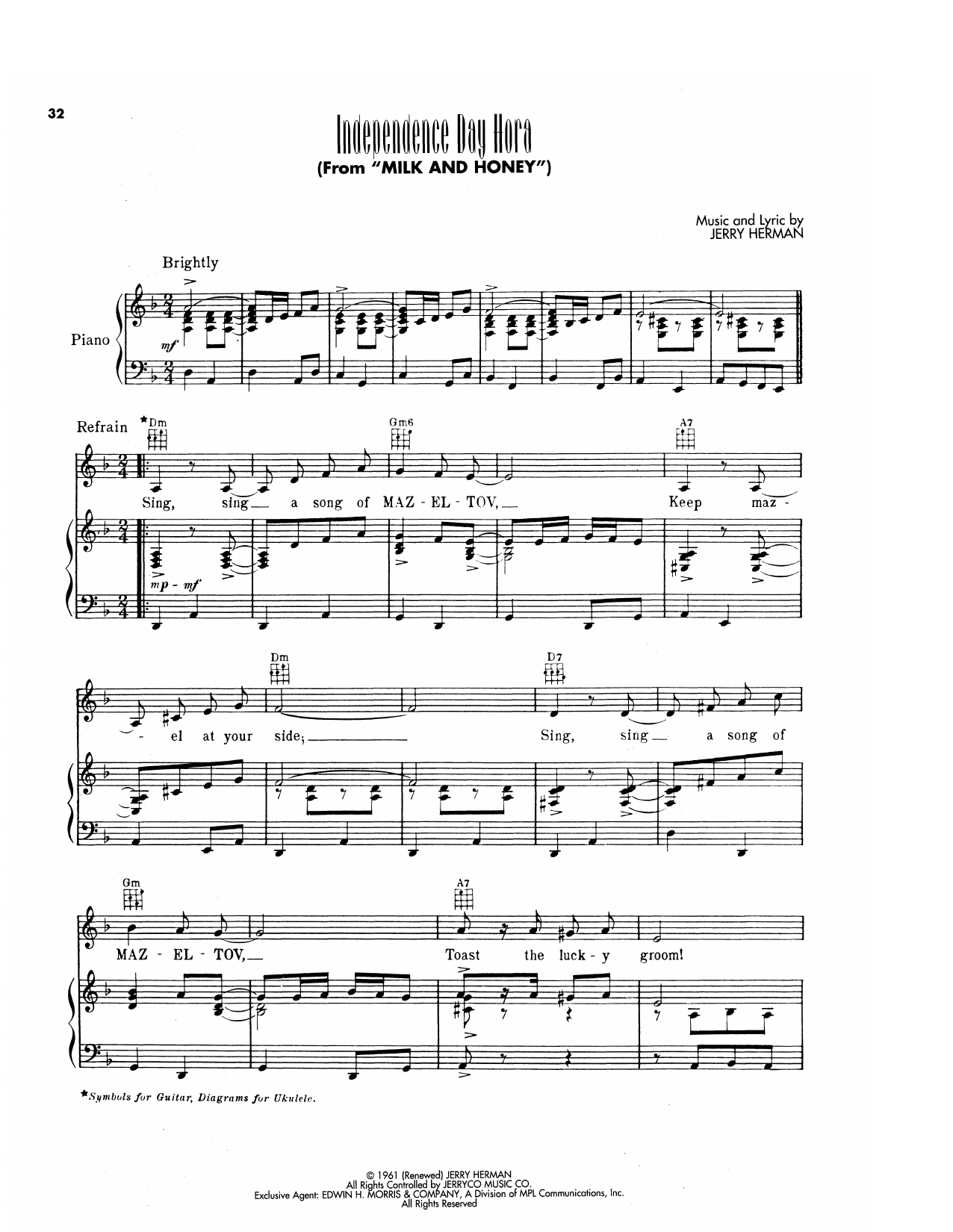 Produktgalerie: Seite 1 von 1 Independence Day Hora (from Milk And Honey), Jerry Herman, Gesang, Gitarre, Klavier