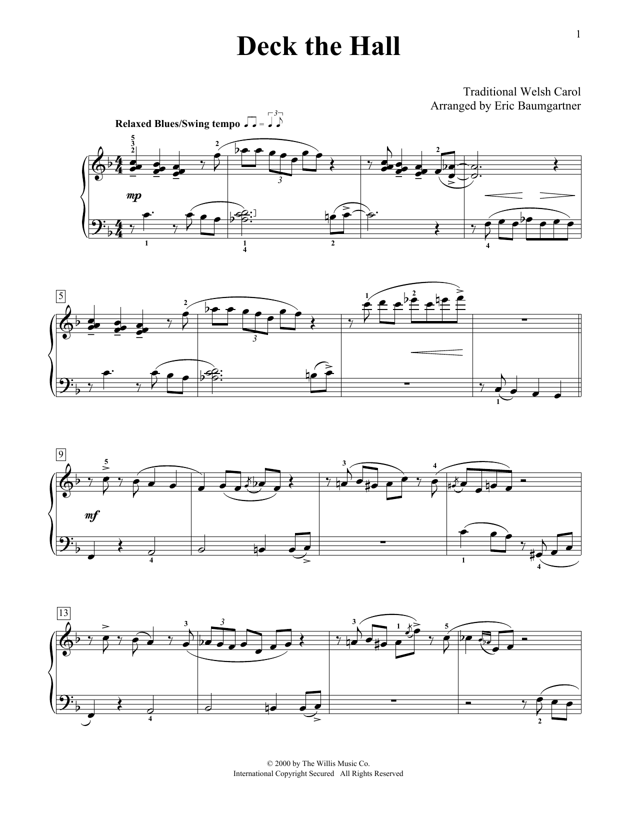 Product picture to: Deck The Hall [Jazz version] (arr. Eric Baumgartner)