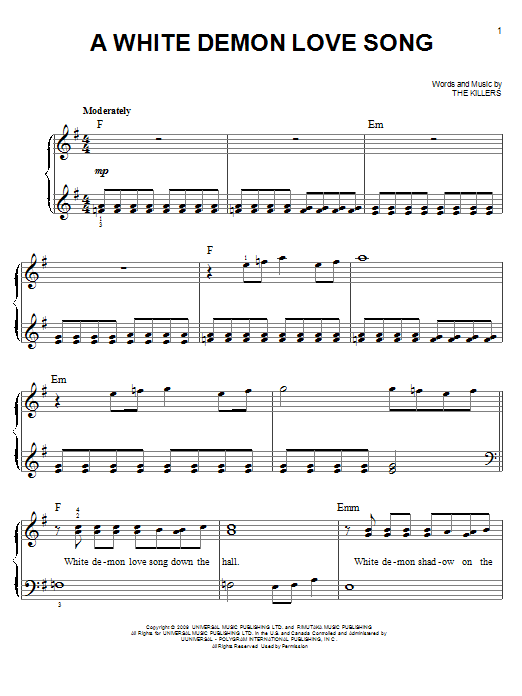 Produktgalerie: Seite 1 von 1 A White Demon Love Song, The Killers, Klavier